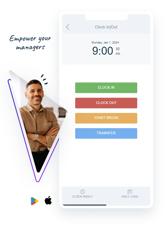 Clock in and out from the WorkEasy mobile time clock app